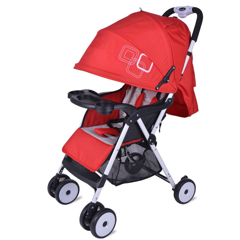 阿克西亞便攜嬰兒推車輕便折疊傘車避震嬰兒可坐可躺睡寶寶兒童手推車 紅色 均碼