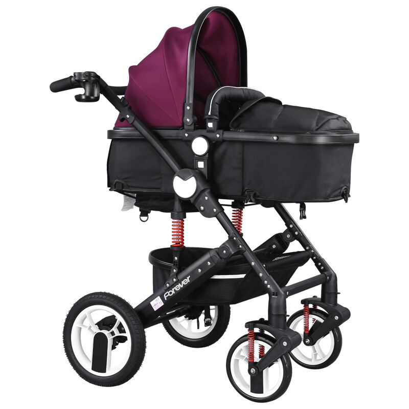 永久(FOREVER) 永久手推車高景觀嬰兒推車前后避震 兒童寶寶手推車可躺可坐雙向推行 黑管紫色