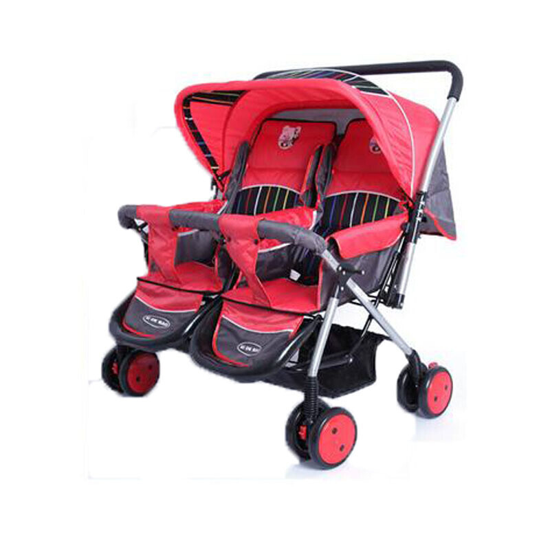 雙胞胎嬰兒手推車雙向輕便可躺睡雙人四輪車折疊童車 均碼 紅色