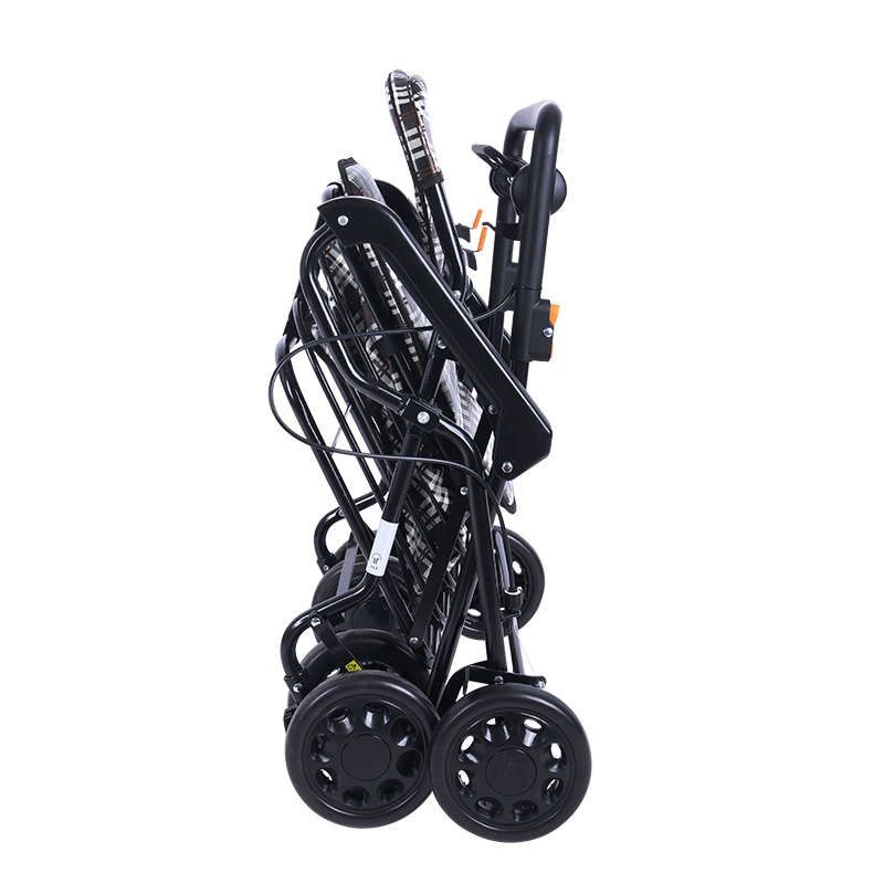 埃立嬌新款老人手推車可推可坐四輪購(gòu)物車輕便可折疊買菜車代步車